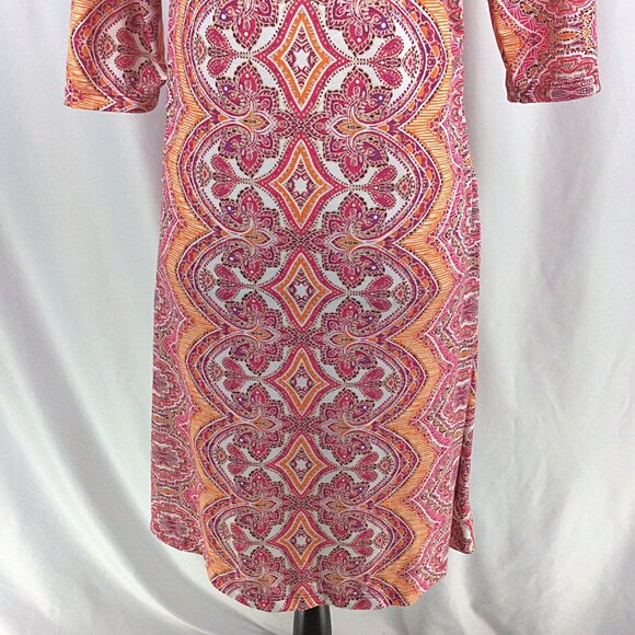 Prana Nadia Veeda Dress Women's Size Medium Pink Orange Printed Faux Wrap - Picture 6 of 10